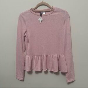 H&M Shimmer Peplum Long Sleeve Top Pink Size S NWT